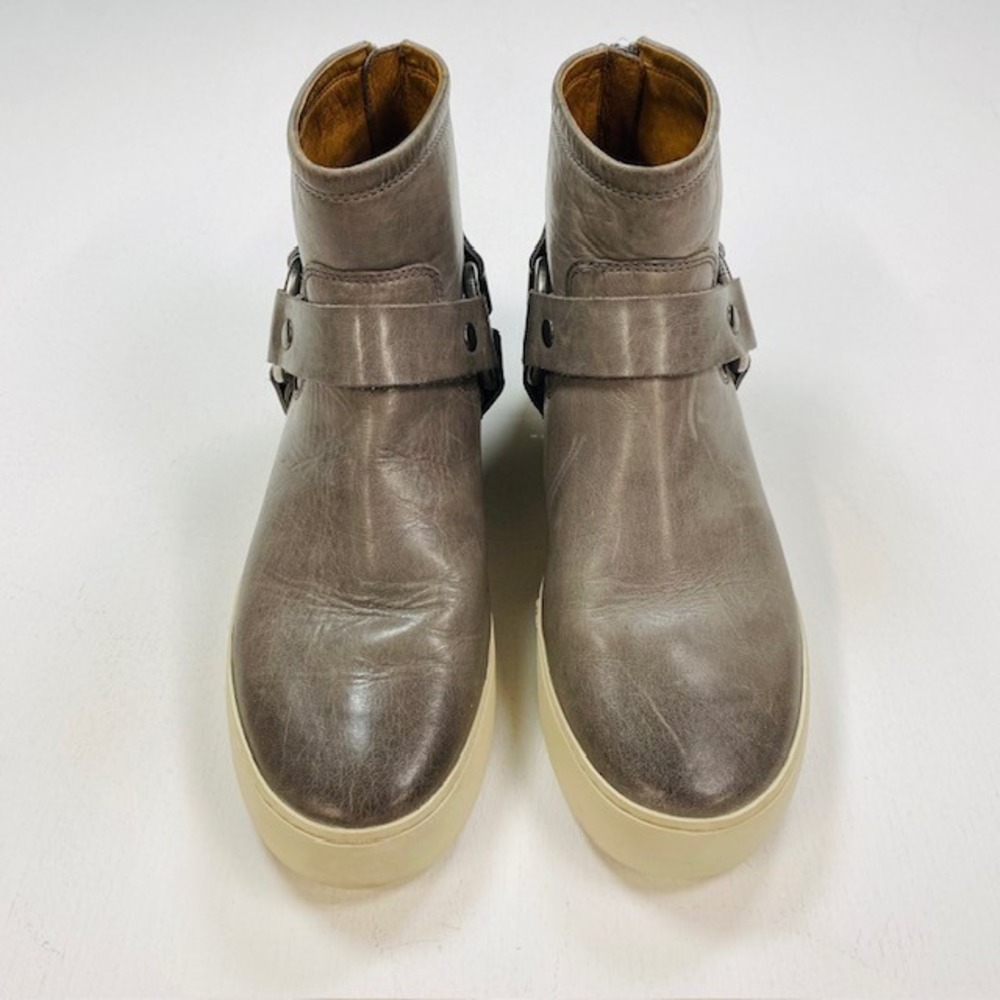 Frye Ivy Harness Grey Leather High Top Platform Sneakers Zip Back 7.5M 3470276